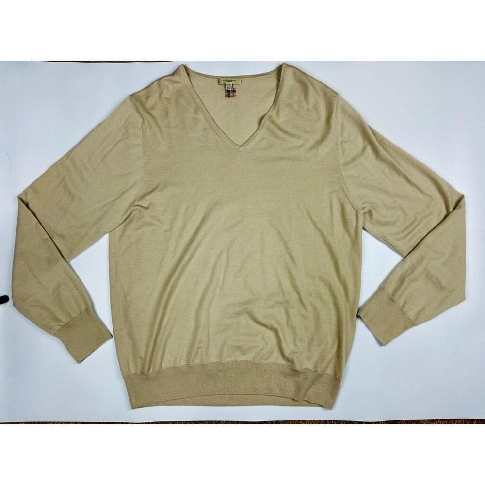 Burberry London Beige Cashmere V Neck Pullover Sweater Size XXL EUC